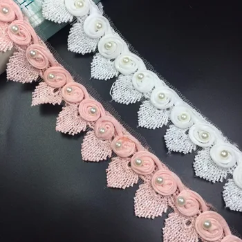 

15Yards 2.5cm Pearl Flower DIY Soluble Wedding Lace Trim Knitting Embroidered Handmade Patchwork Ribbon Sewing Supplies Craft