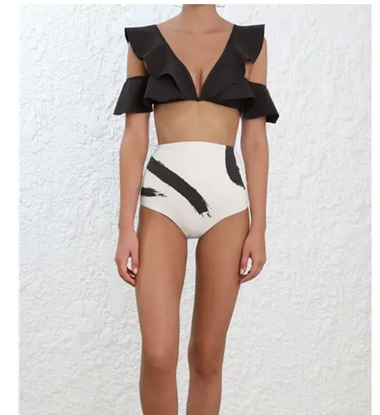 

Female Swimwear Woman Beach Painted Heart Flutter Crop Top Bathing Suit Australian Brands Runway Looks High Waist