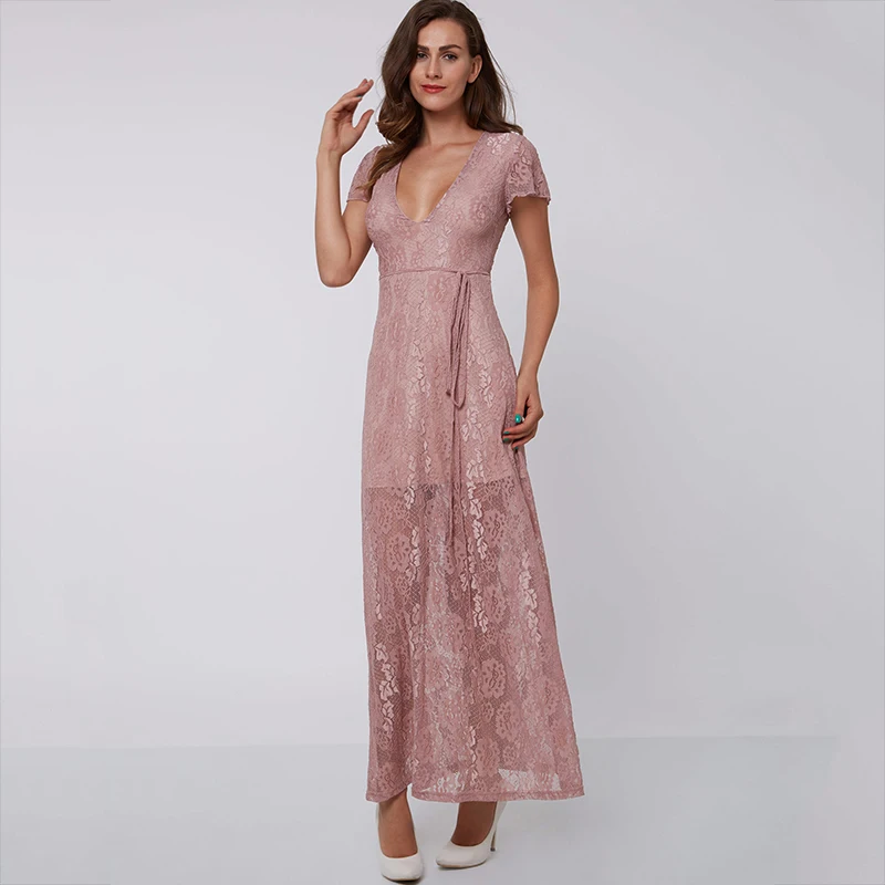 Женское вечернее платье с V образным вырезом коротким рукавом|evening dress pink|evening