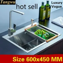 Роскошная кухонная ручная раковина одинарная мойка высокой емкости мойка овощей прочный 304 нержавеющая сталь 600x450 мм