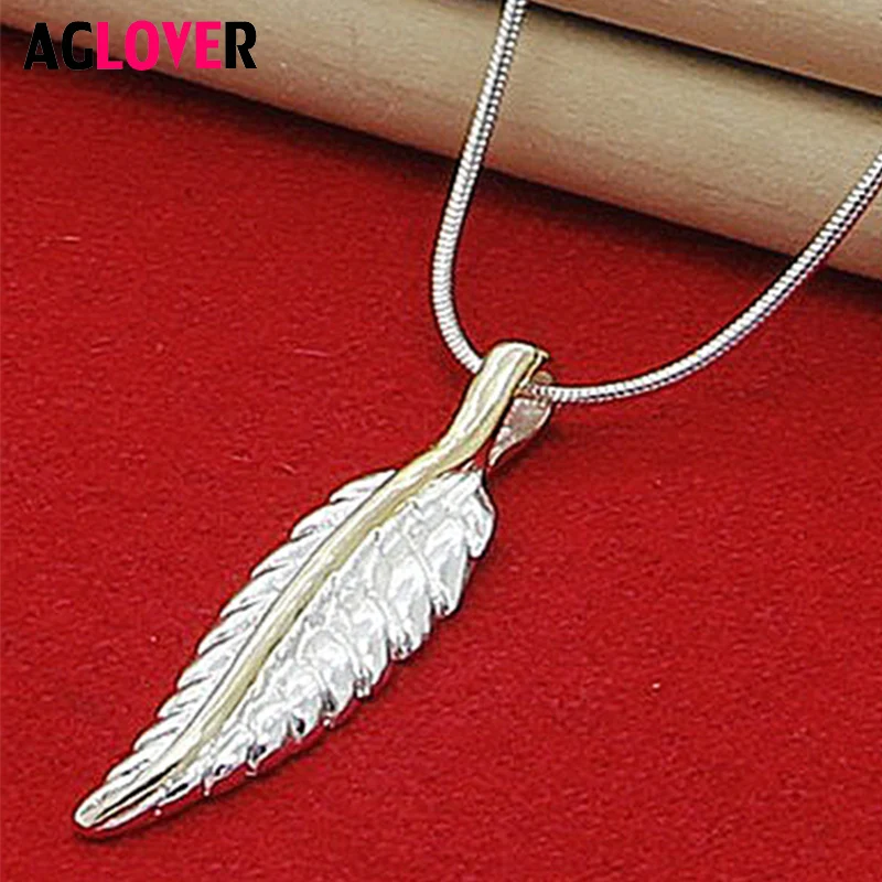 

Popular Fashion Fine Feather Necklace & Pendant Genuine 925 Silver 45cm Snake Chain Long Necklace Women Glamour Jewelry