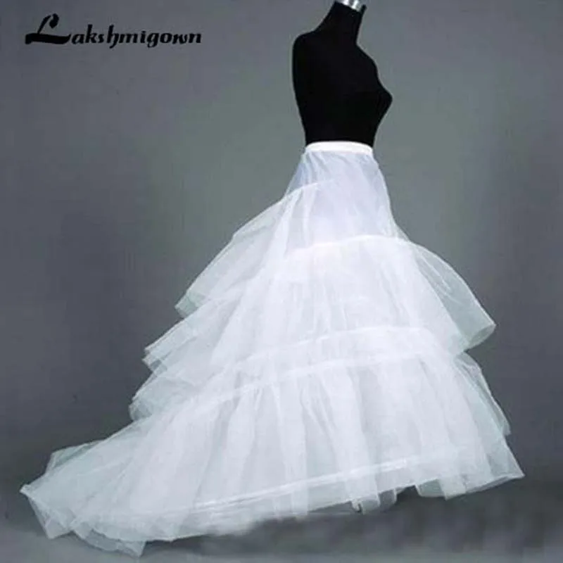 

White Wedding Dress Crinoline Bridal Petticoat Underskirt 2 Hoops with Chapel Train