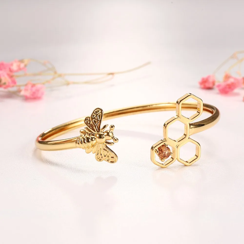 3UMeter Honey Bumble Bee Bangle adjust Bracelet Gold Color Autumn