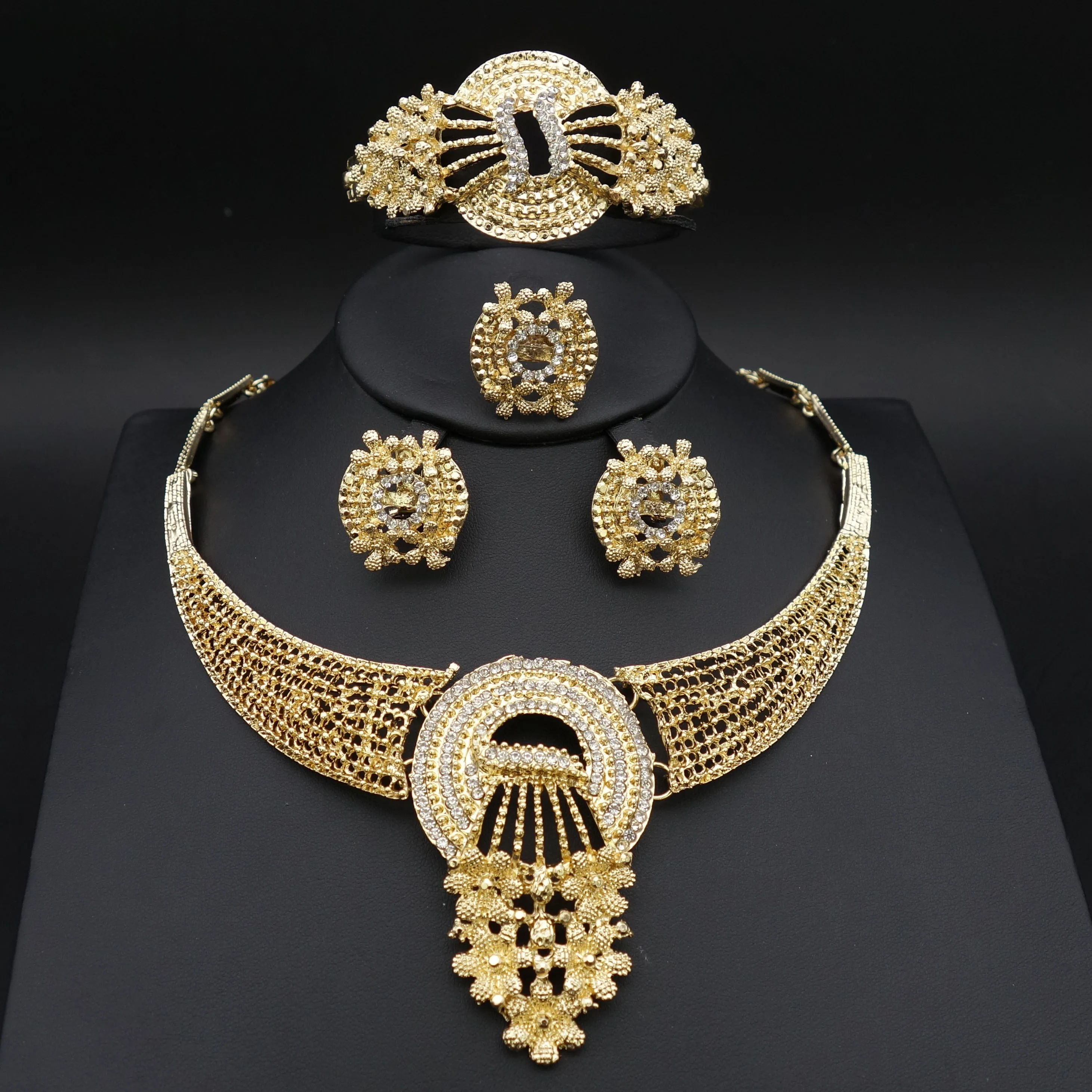 

Kinnier 2019 fashion bride bridesmaid wedding engagement dubai Africa necklace earrings ring jewelry set