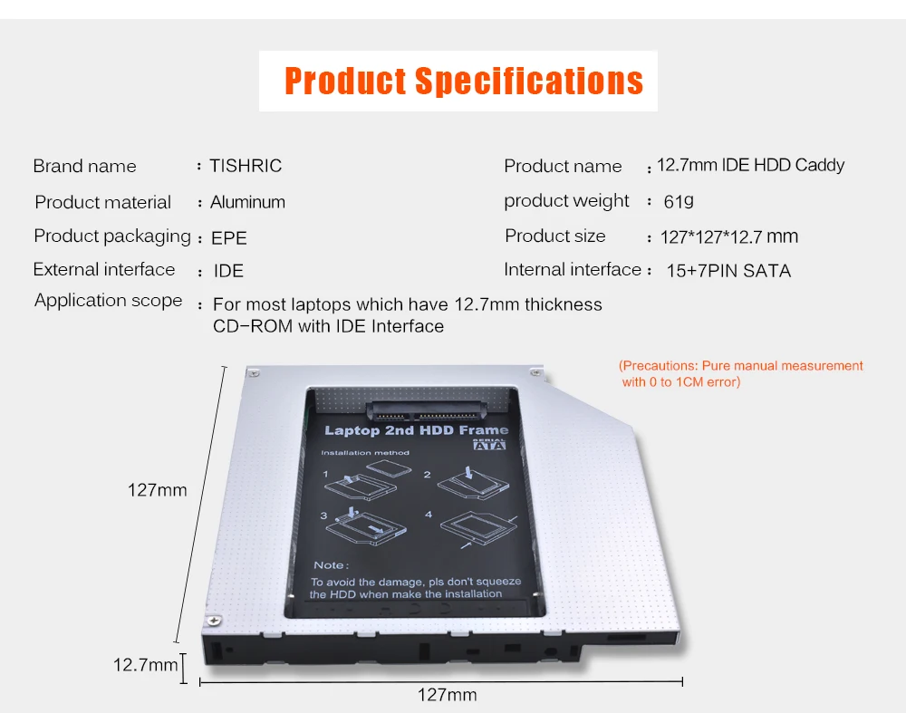 TISHRIC 12,7 мм IDE до 22pin SATA Caddy корпус для ноутбука ODD DVD-ROM адаптер Optibay для 2-го 2,5 HDD SSD жесткий диск коробка