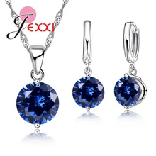 JEXXI 8 Colors 925 Sterling Silver Pendant Earrings Necklace Set Women Wholesale Shinning CZ Crystal African Jewelry Sets