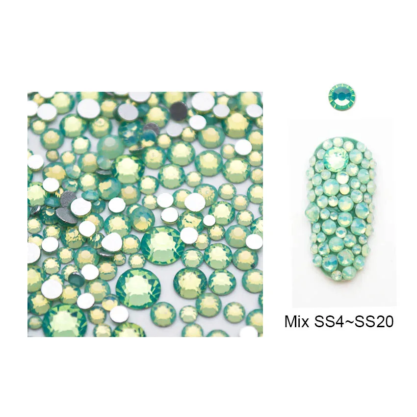SS4~ SS20 смешанные размеры опаловые Стразы для ногтей красочные Хрустальные стеклянные драгоценные камни для DIY 3D украшения для ногтей MJZ2115 - Цвет: Green