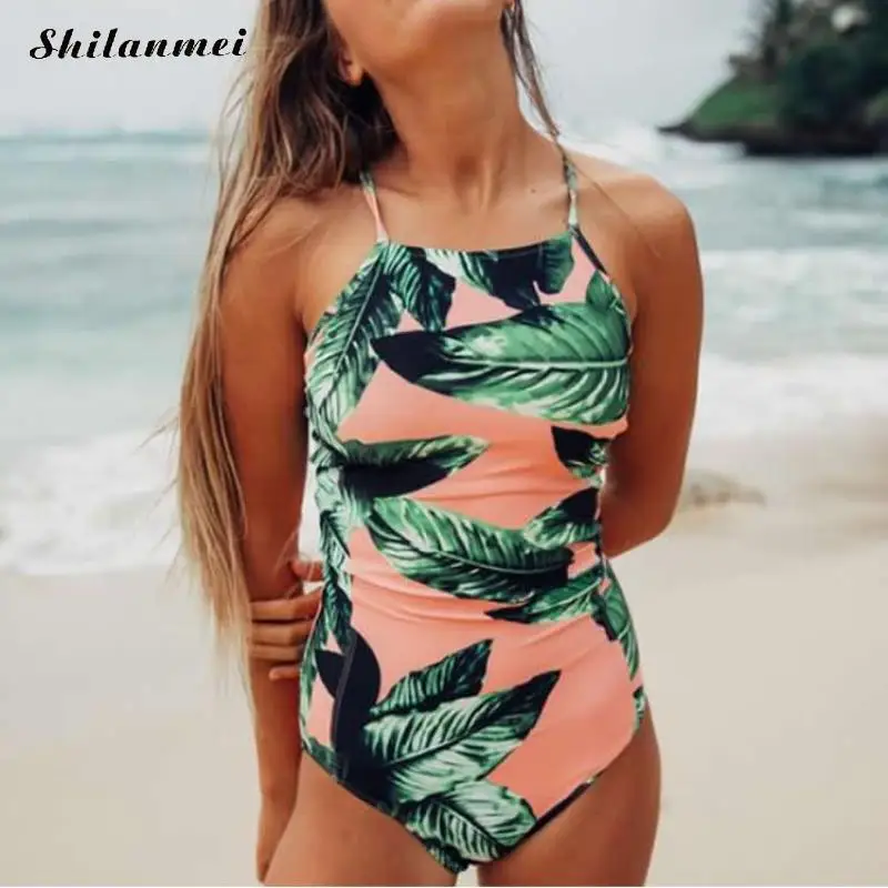 

2019 Sexy One Piece Swimsuit Women Swimwear Print Bodysuit Crochet Bandage Cut Out Beach Wear Bathing Suit Swimsuit