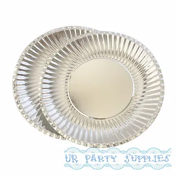

New Arrival 100pcs/pack Silver Paper Plates Large 9inch Silver Foil Round Plates Silver Wedding Decor Birthday Party Paper Plate