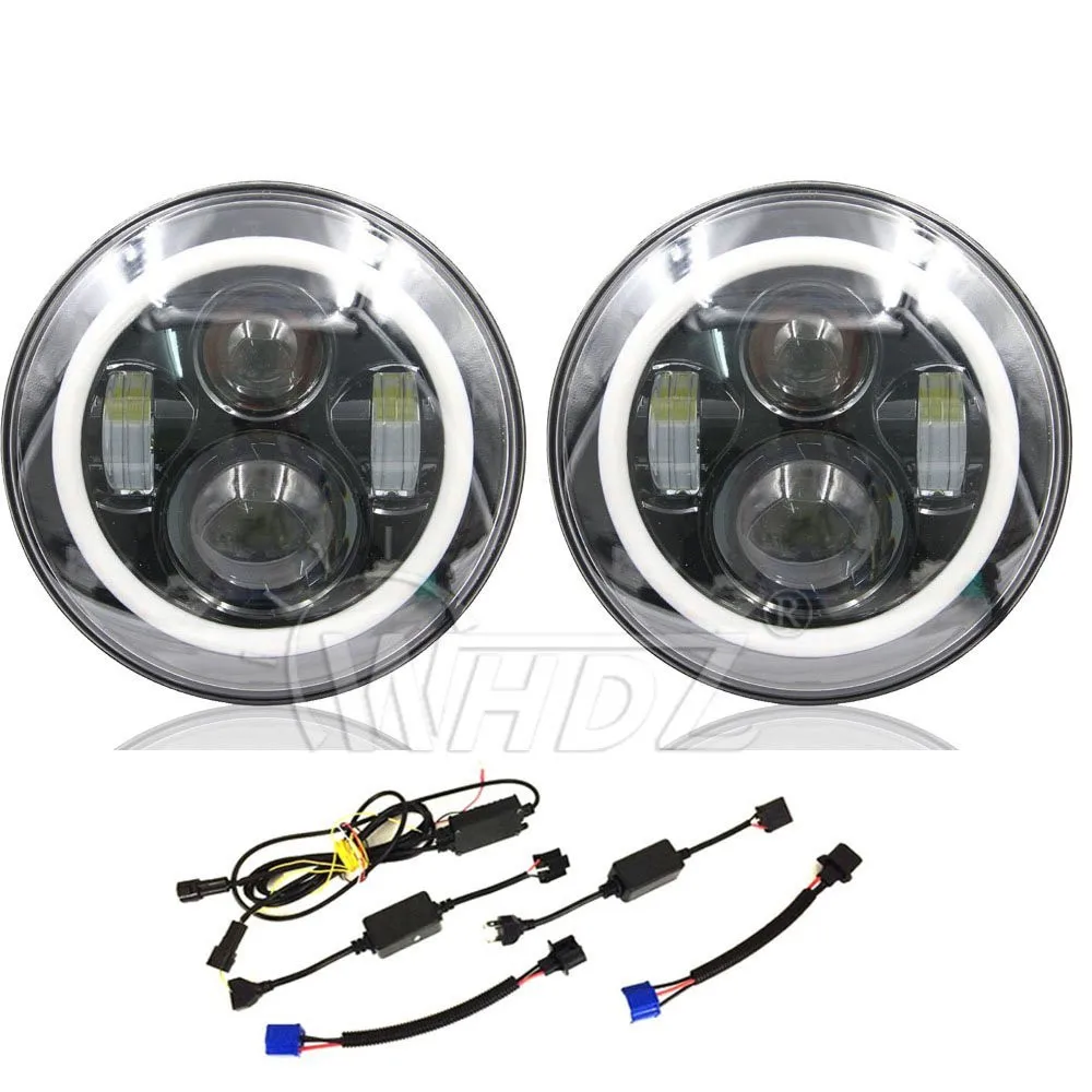 7 Inch Round LED Headlight with Signal Halo Angle Eyes with DRL Halo for 97-15 Jeep Wrangler JK CJ Harley Davidson Headlight (2)