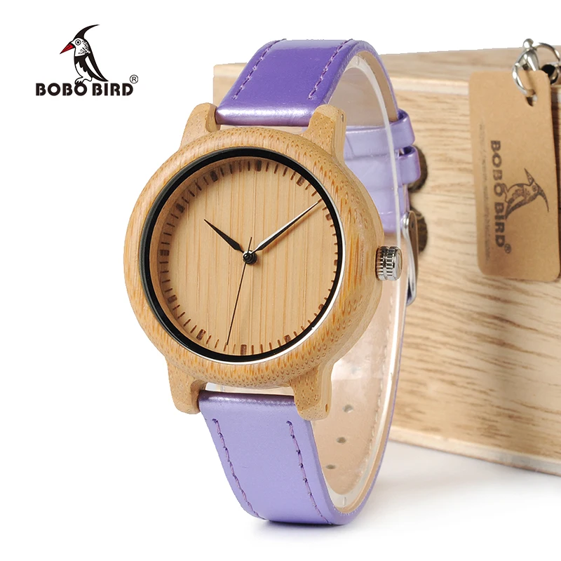 BOBO BIRD WJ07 бамбуковые часы простые из натуральной фиолетовой искусственной кожи