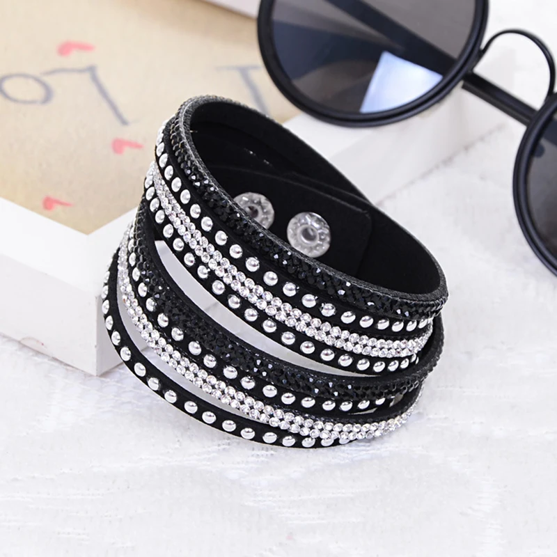 

Vintage Hot Drilling Multilayer Velvet Bracelet&Bangle For Women Female Rhinestone Multicolor Handmade Bracelet