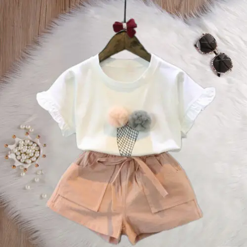 

2019 New Toddler Kid Baby Girl Clothes Sweet Cute Floral T Shirt Tops Shorts Outfits Set