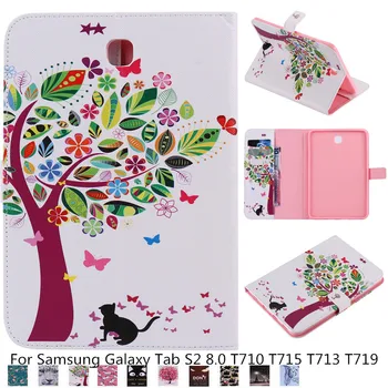 

Child kid Cat Tree Pattern Cover For Samsung Tab S2 8.0 T710 T715 T713 T719 Case Smart Funda Tablet PU Leather Shell + film