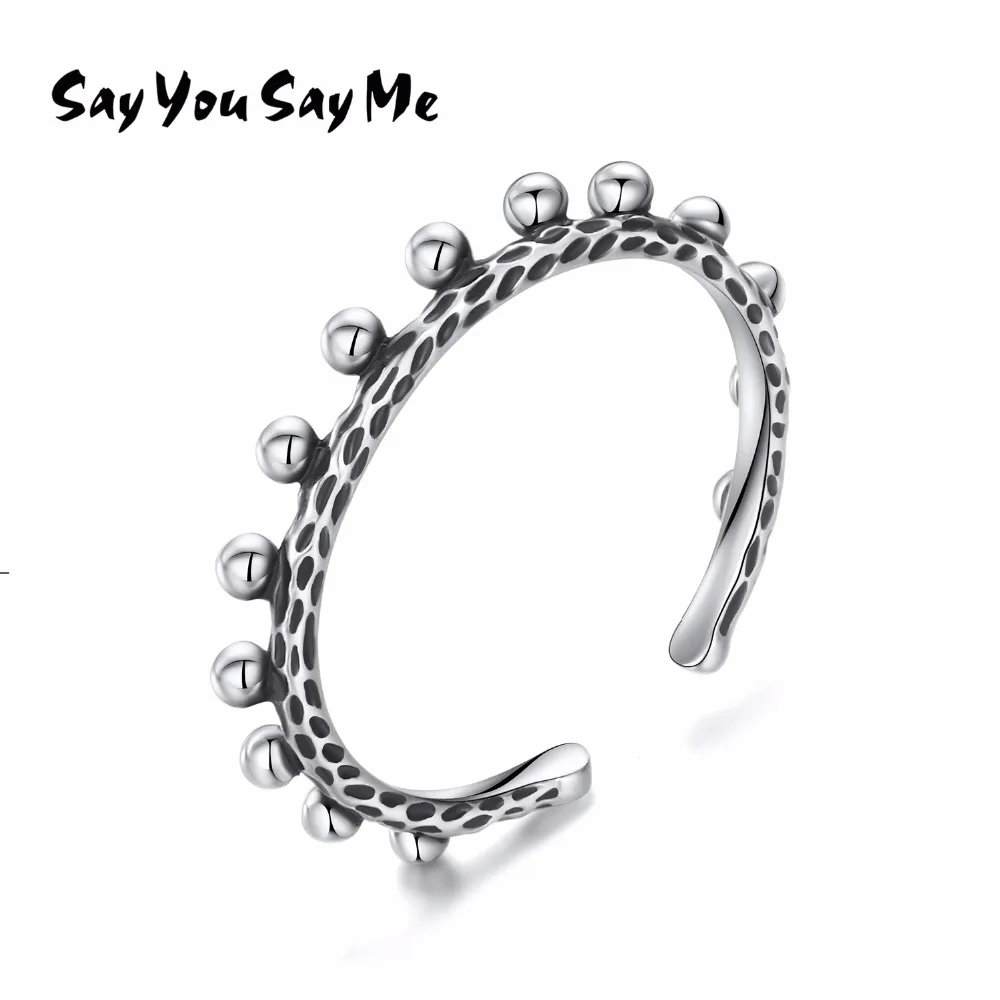 

925 Sterling Silver Beads Rings Unisex Wedding&Engagement Elegant Silver Opening Rings Silver 2018 Fashion Say You Say Me