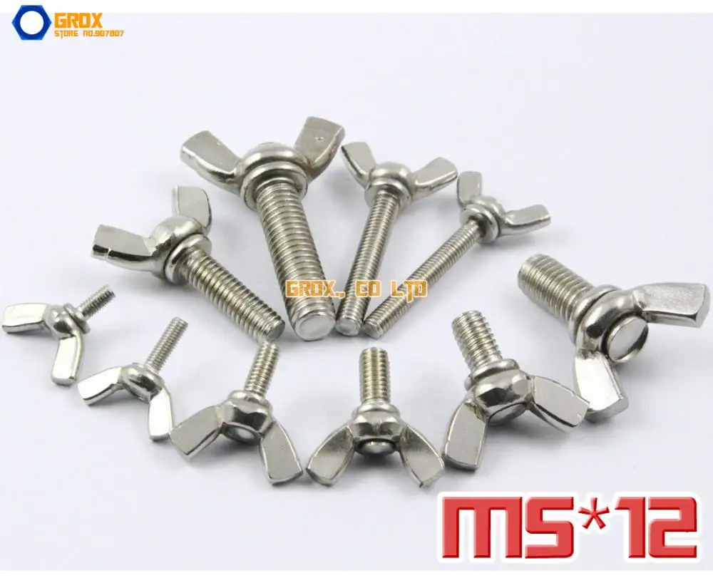 12mm Length Carbon Steel Butterfly Screw Wing Bolt Machine Fastener M5 x 0.8-Pitch Wing Bolt 10Pcs 
