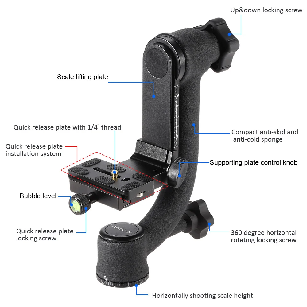 Andoer BK-45 Профессиональный карданный подвес штатива для камеры телеобъектив БЫСТРОРАЗЪЕМНАЯ пластина 360 градусов вращения штатива