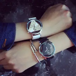 2019 Модные полые треугольные Мужские часы с кожаным ремешком Повседневные Спортивные кварцевые наручные часы женские модные нарядные Часы
