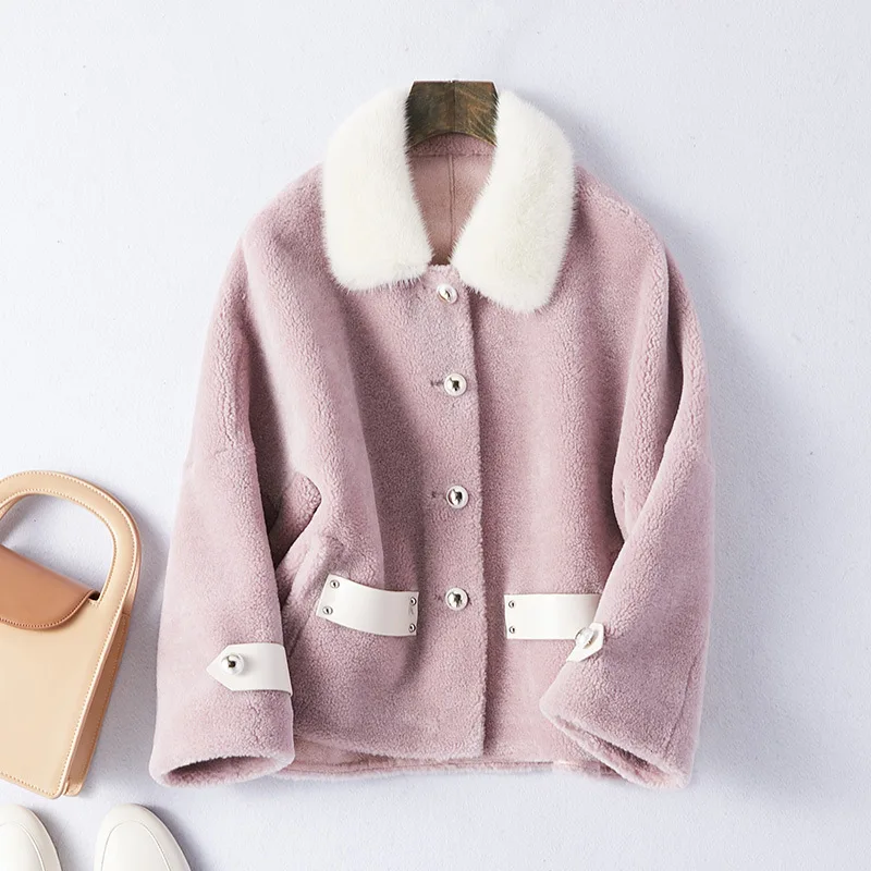 DUOUPA 2019 Lazy New Small Fashion Sheep Sheared Fur Coat Female Short Paragraph Dream Particles Gilded Square Collar Coat