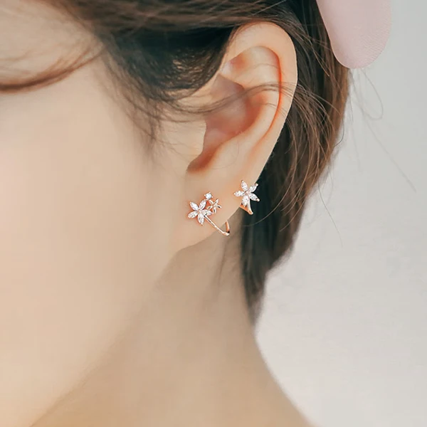 Rose gold plate crystal rose flower stud earrings silver stud earring for women wedding gift 2016 new fashion