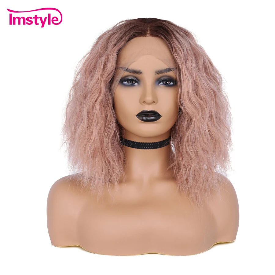 Розовый парик Imstyle на сетке спереди вьющиеся короткие парики боб для женщин