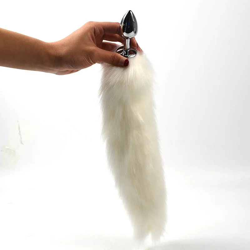 1PC Pure White Fox Tail Butt Metal Plug 35cm Long Anal Sex Toy Animal RolePlay Cosplay with Real  Racoon Dog Hiar Sex Products03