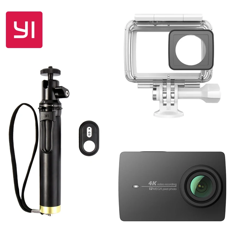 YI 4K Action Camera Bundle With Waterproof case and Selife Stick 2.19