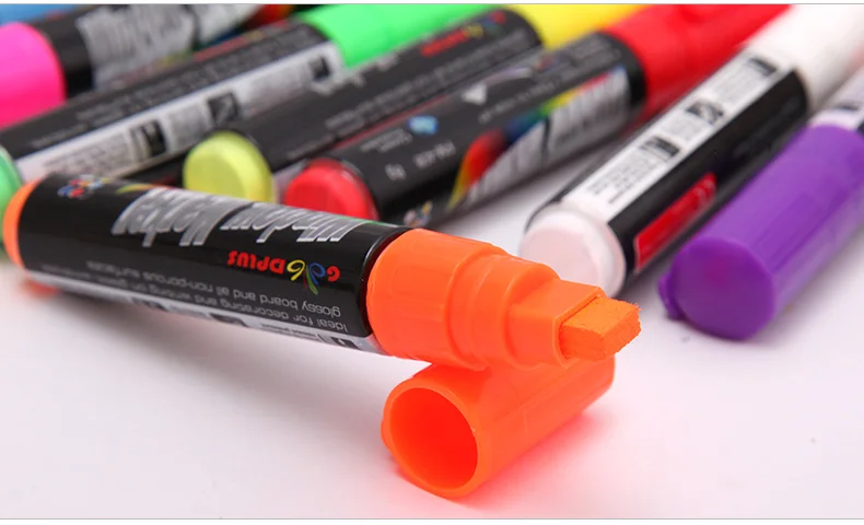 Flashcolor 100 комплектов, цветной флуоресцентный жидкий маркер для мела, 8 мм наконечник, 8 цветов, Светодиодный Маркер, этикетка, окно, чашка
