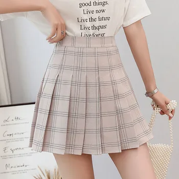 

Preppy Lolita Style Plaid Mini Skirt Women Summer New Khaki Pink High Waist Pleated Skirt Ulzzang Kawaii Schoolgirl Short Skirt