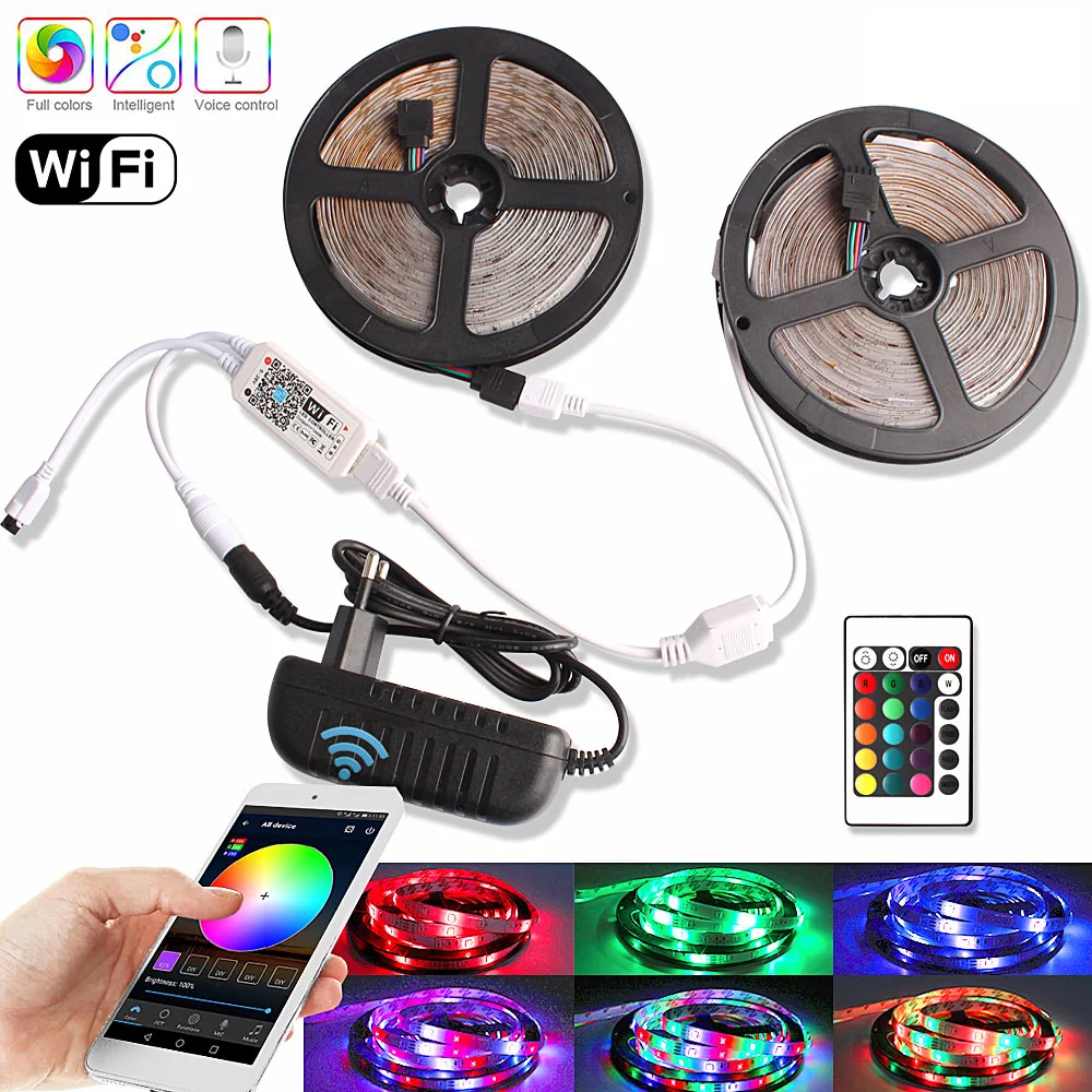 

RGB LED Strip 12V 2835 10M 15M WiFi Smart Wireless Controller Flexible Tape Light APP For Google Home Alexa Ambilight TV Lights