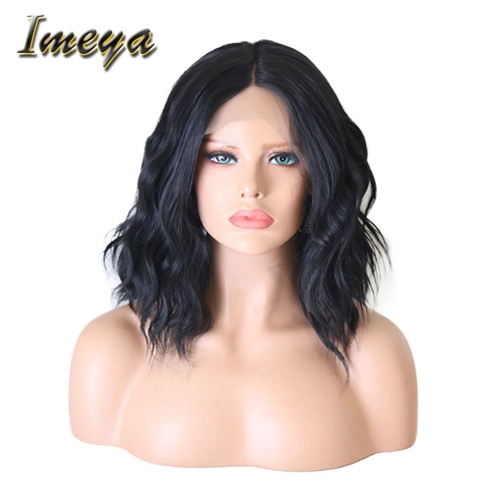 

Imeya Lace Front Wigs Short Wave With Natural Hairline Heat Resistant Fiber Half Hand Tied Synthetic Hair Wigs For Black Women