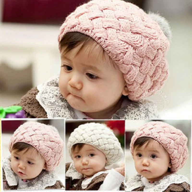 

Baby Girl Rabbit Ball Crotched Hats Autumn Winter Rabbit Hair Baby Girl Beanie Hats Children Knitted Fur Ball Hats Caps