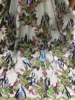 

Sequined flower tulle lace fabric, African lace fabric in green red, high quality lace French lace FJ28001