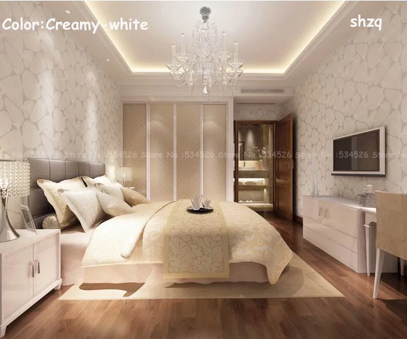 Creamy white bedroom wallpaper roll papel de parede contact paper for
