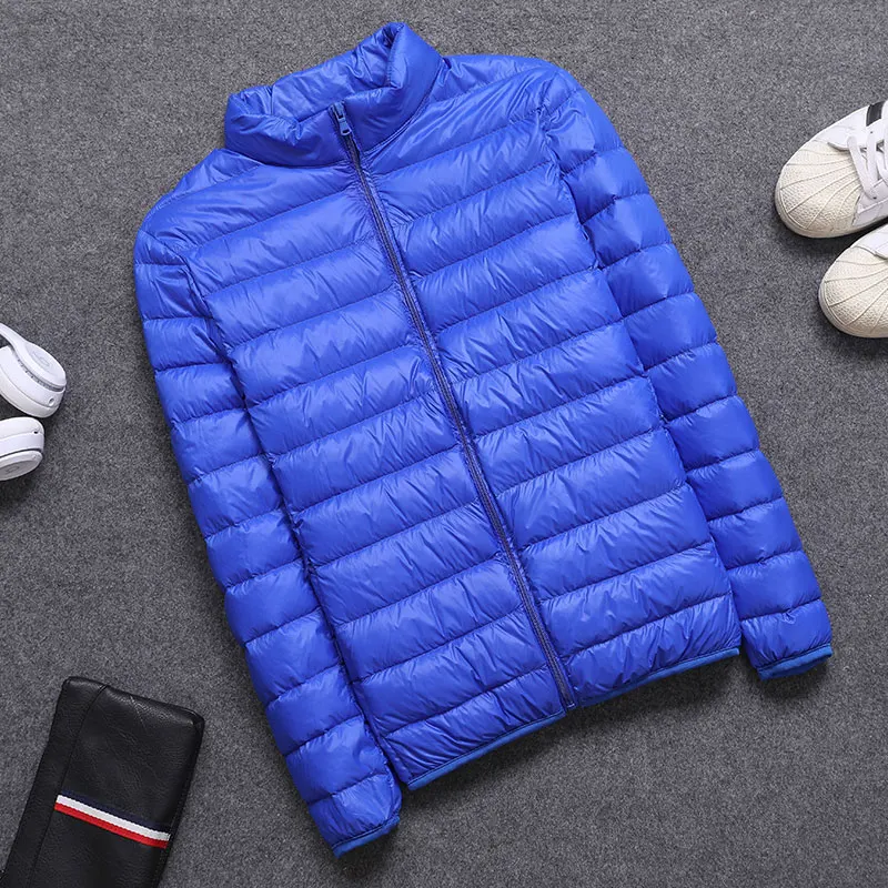 

2019 Spring/Autumn Men Slim Jackets Fashion Lightweight Portable Thin Style Stand Collar Plus Size 4XL 5XL Male Duck Down Coats