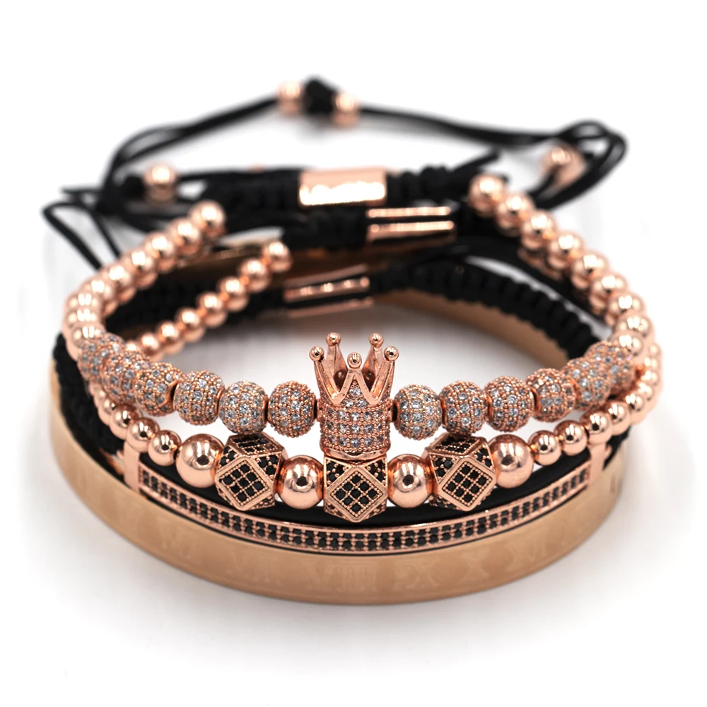 Мода роскошный Римский Королевский браслет с шармом с короной для мужчин Золотой Плетеный Регулируемый мужской браслет для хип хоп ювелирный подарок