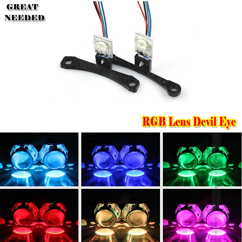 12V RGB объектив дьявольские глаза для автомобилей и мотоциклов светодиодный Красочные демон глаз фар линзы украшения