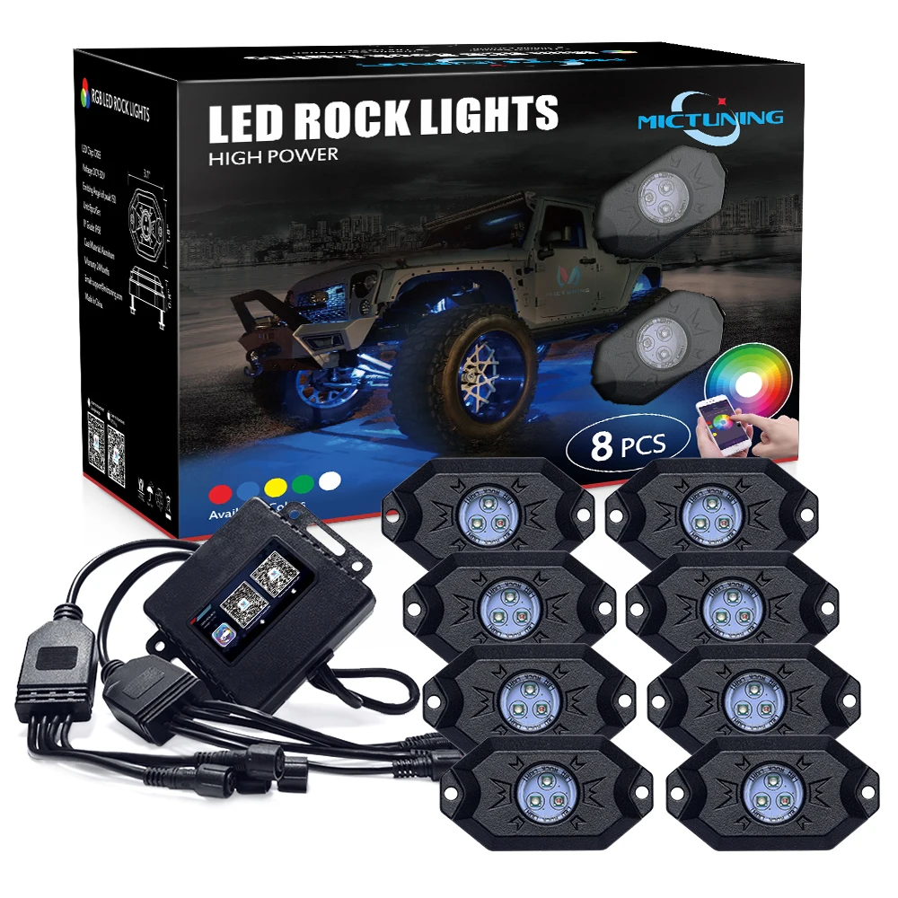 MICTUNING 2nd-Gen Upgraded 8 Pods RGB LED Rock Lights with Wireless APP Controll Waterproof Music Mode Multicolor Neon Lamp Kit 2 4ghz 4wd remote control stunt car 2 control mode double sided 360° rotating vehicles with spray music light