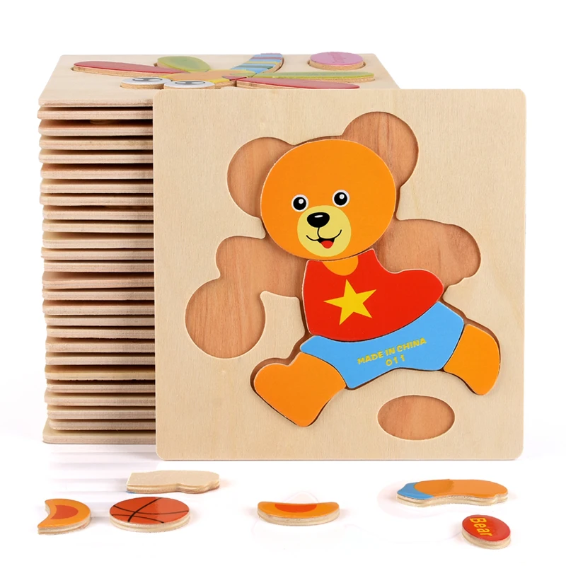 Wooden Puzzle Jigsaw Toys Intelligence Creative Jigsaw Cartoon Kids Toys  Gift 