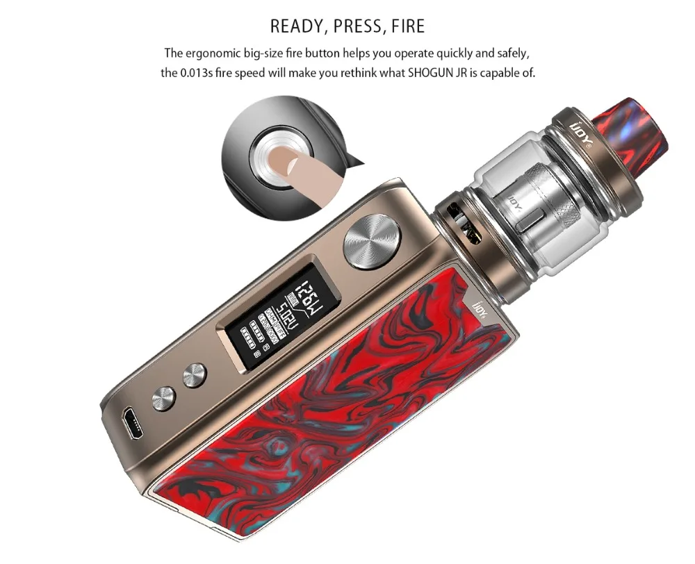 Оригинал IJOY SHOGUN JR Kit Смола TC мод коробка Vape 126 Вт с Subohm бак сетка 1 Катушка