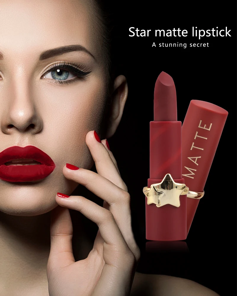 

MISS ROSE Star Star Matte Lipstick Long-lasting Waterproof Non-Stick Cup Does Not Fade Make Up Lipstick 12 Colors TSLM1