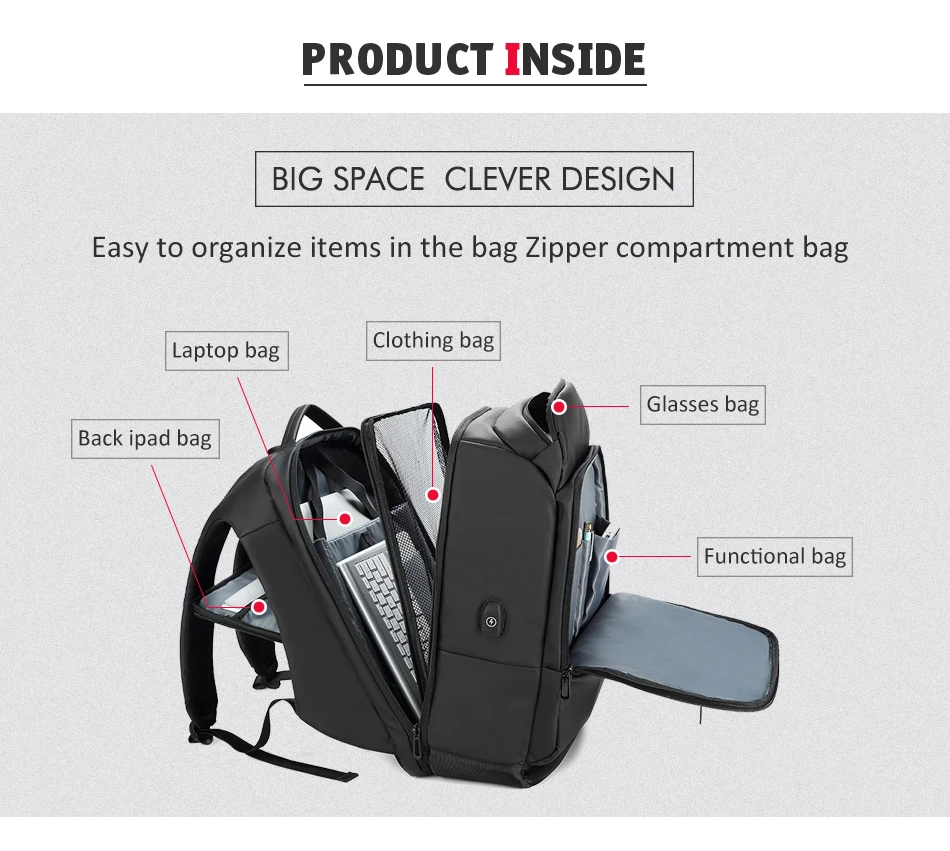 Многофункциональный мужской рюкзак для ноутбука большой емкости, водонепроницаемый рюкзак для путешествий с USB зарядкой, рюкзак для подростков и студентов