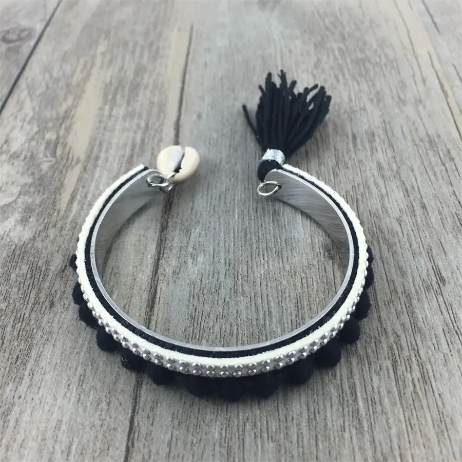 

Fashion Vintage Silver Cuff Bracelet boho Carved Wide mouth bracelets bangle for women Tassel Jewelry wholesale