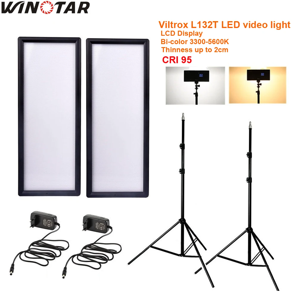 

Viltrox L132T Bi-Color Dimmable LED Video Light x2 +2x Light Stand +2x AC Adapter for DSLR Camera Studio LED Lighting Kit