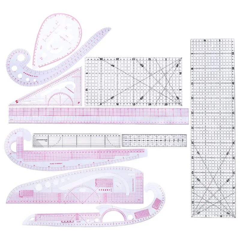 

10pcs/set Multi Styling Design Drawing Comma Line Straight French Curve Rulers Sewing Tailor Craft