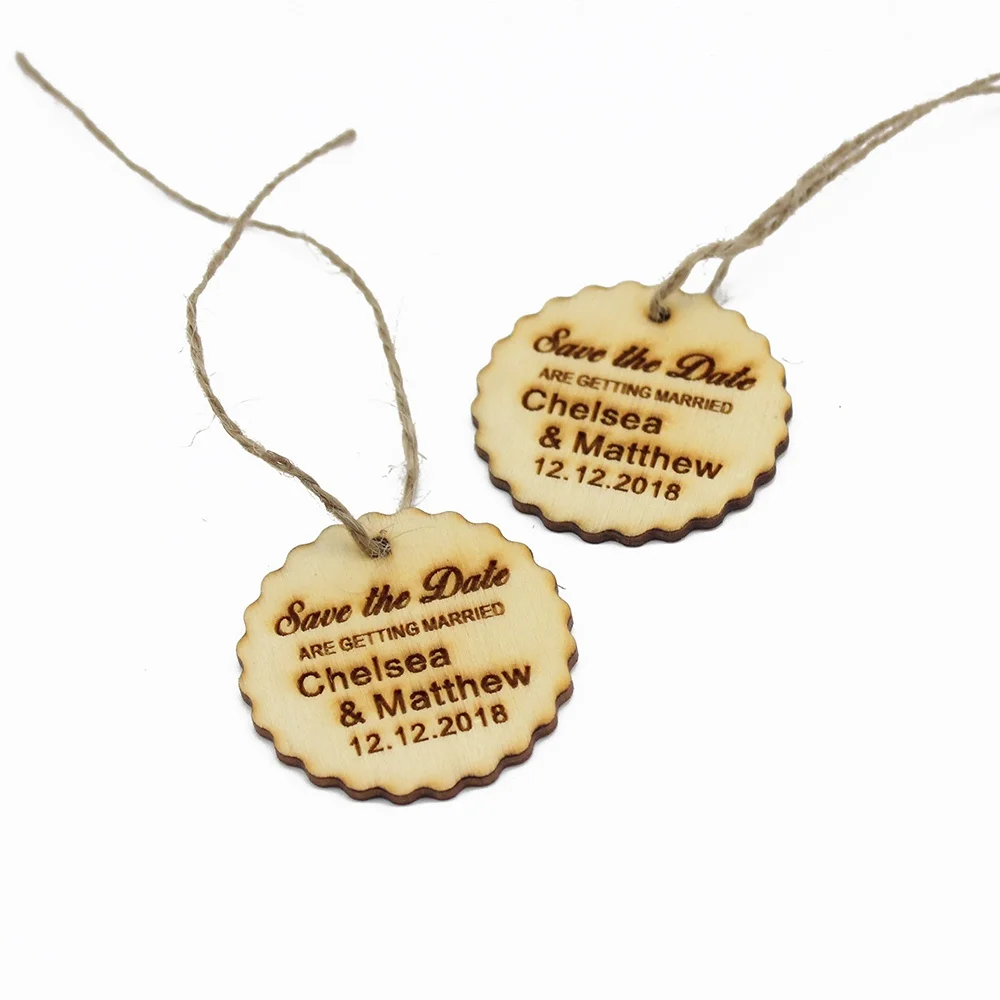 Set Of 100pcs Personalized Engraved Custom Wooden Wedding Tags Save The