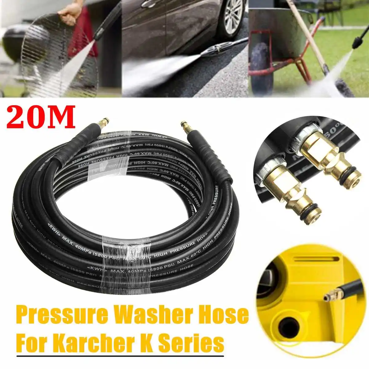 

20M 1/4 Pressure Car Washer Hose With Yellow Quick Connect Adapter For Karche r K Series
