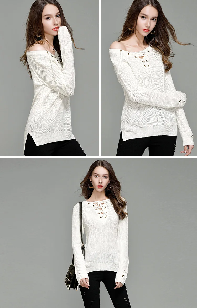 2017 autumn new fashion suit sweater women Europe and the United States sexy V collar with knitted bottoming shirt (10)