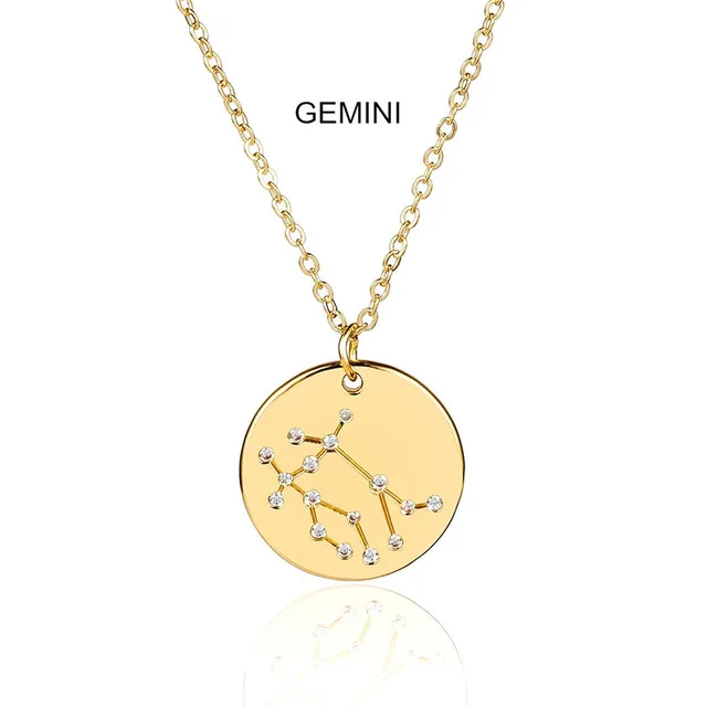 Ingemark 12 Zodiac Constellations Pendant Choker Necklace Birthday Gift Personalized Crystal Leo Libra Women Long Chain Necklace - Окраска металла: Gemini Golden