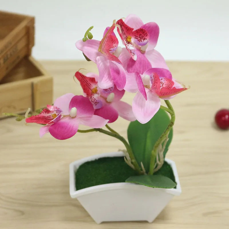 Flone Orchid Pots Plastic Artificial Potted Orchids Silk Bonsai Fake Flowers Green Plants And Flower Pots Home Decoration  (15)